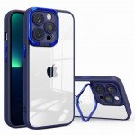 Clear Transparent Camera Protection Chrome Button Cover Case for iPhone 14 Pro Max 6.7 (Blue)
